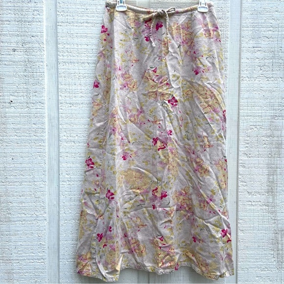 90s Vintage Maxi Womens Liz Claiborne Desert Floral Spring Skirt Linen - Picture 1 of 8